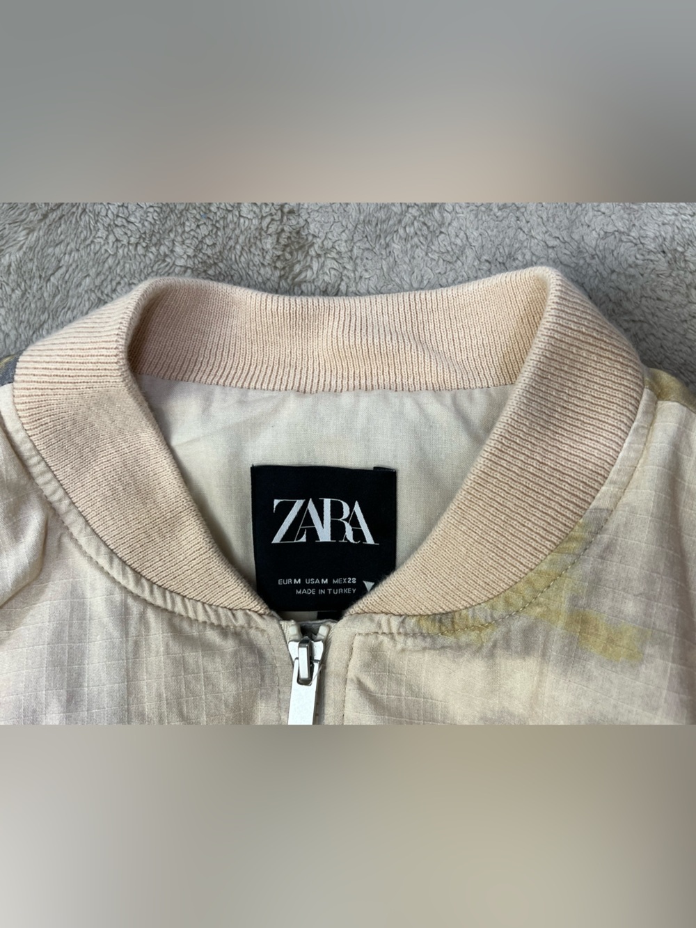 Zara Women’s Size M US Long Sleeve Round Neck Bomber Jacket Beige Casual - Picture 11 of 16
